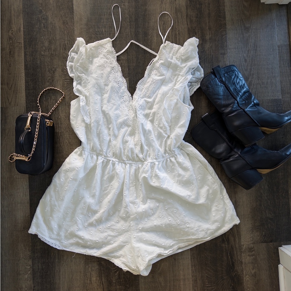 Blue Rain White Eyelet Romper